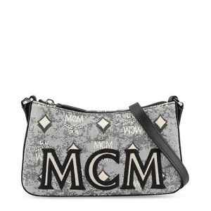 MCM VINTAGE JACQUARD MONOGRAM CANVAS & LEATHER SHOULDER CROSSBODY BAG BLACK